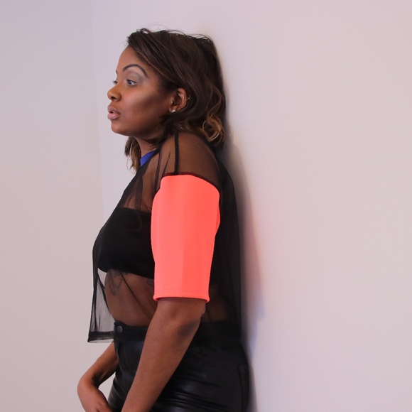 "Neon Lights" mesh multi color crop top - Picture 2 of 4